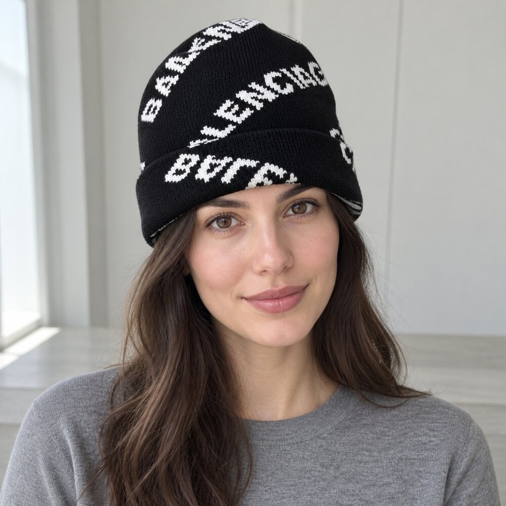 Balenciaga Black Logo Knit Beanie - Picture 2 of 6